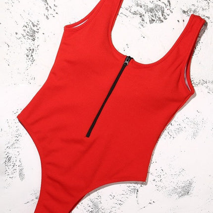 Billion Swimming 2024 New Hot Foreign Trade one-piece Swimsuit Women's Solid Color Zipper Stitching Sexy Swimsuit Women's European and American Cross-border Swimsuit