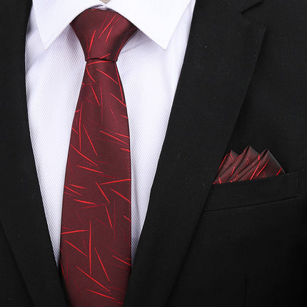 Formal wear wedding tie men's 8CM bridegroom wedding Korean style wine red business tie narrow zipper lazy men and women