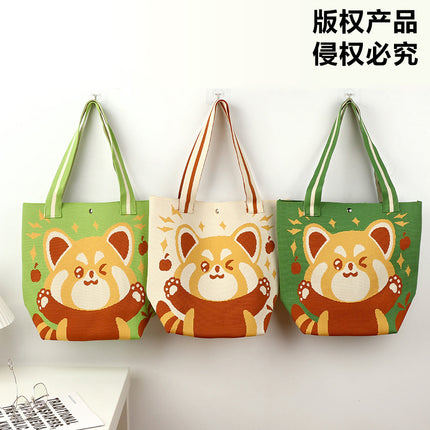 Large-Capacity Tote Bag, Shoulder Bag, Souvenir Gift, Versatile Backpack, Popular Spring and Summer Panda Grandpa Cartoon Knitted Bag
