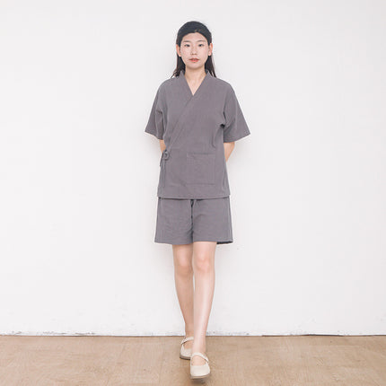 Lusu Cotton Linen Chinese-style Split Home Clothes Two-piece Set for Men and Women Couple Sweat Clothes Massage Clothes Absorbent