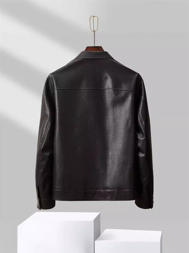 Longdafei New Products Counter Same Style Men's Fashion Casual Lapel Printed Leather Jacket Coat Men's S11228Q3