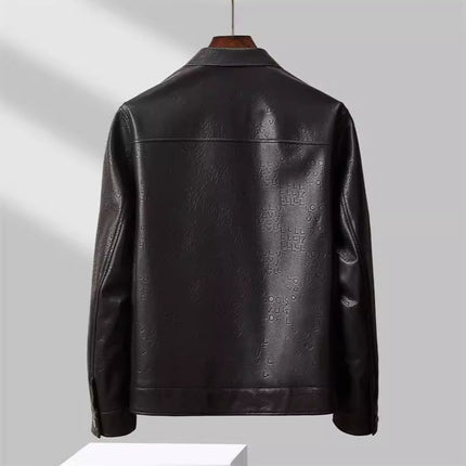 Longdafei New Products Counter Same Style Men's Fashion Casual Lapel Printed Leather Jacket Coat Men's S11228Q3