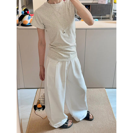 Casual White Straight-Leg Jeans for Women, Summer 2025, Thin Loose Wide-Leg Pants, Lazy Style, Petite Floor-Length Pants