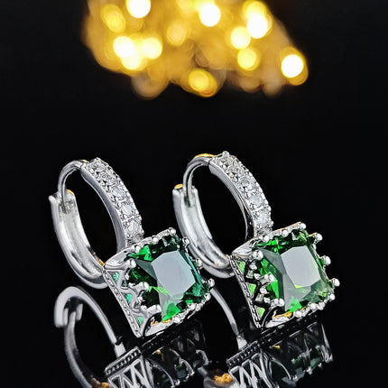 Europe and the United States cross-border temperament inlaid square zircon diamond ear buckle simple sweet full diamond earrings female ear jewelry ear buckle e6437