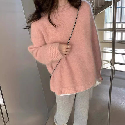 2026 New High-End Raccoon Fur Cream Peach Pink Sweater for Women, Winter Design, Niche Lazy Style