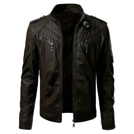 2020 Autumn Casual Foreign Trade Leather Jacket for Men Wish Hot Sale European and American Color Patchwork Stand Collar Top Coat