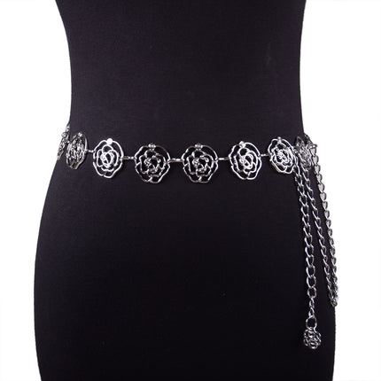 Summer waist chain ladies with dress decorative flower belt hollow rose chain waist decoration in stock wholesale