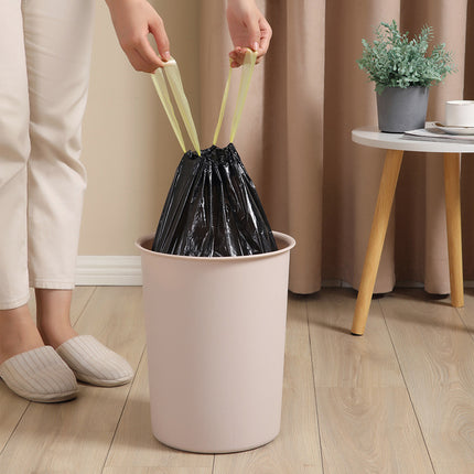 Household Drawstring Garbage Bag 5 Roll 75 Portable Black Hotel Cleaning Bag Kitchen Thickened Plastic Bag