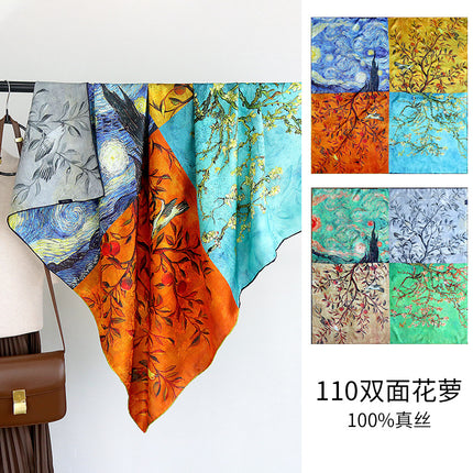 Chinese Style Double-sided Two-color Silk Flower Jacquard 110 Large Square Scarf Expensive Silk Scarf Shawl Gift Giving High-end Scarf