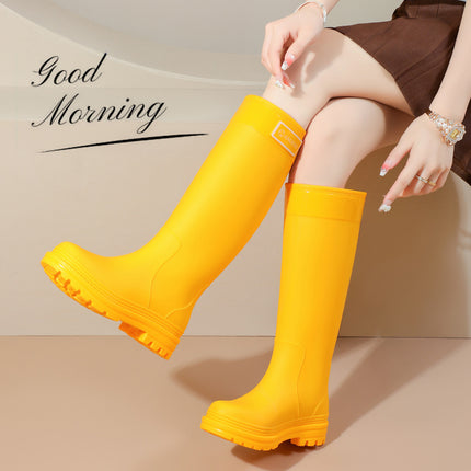 Military Fashion Rain Boots for Women, Adult High-Top Rain Boots, Long-Tube Waterproof, Non-Slip High-Top Rubber Shoes, Hiking Wear-Resistant Water Shoes