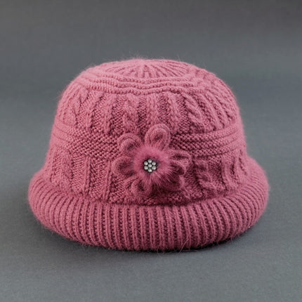 Middle-aged and elderly autumn and winter mother's hat scarf set fleece-lined thickened warm wool knitted hat women's basin hat winter