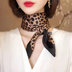 Black edge khaki leopard dot silk scarf square scarf