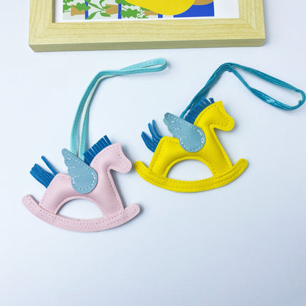 Multicolor in stock PU Leather Trojan Horse Keychain Creative Key Chain Rocking Horse Bag Pendant Cute Small Gift