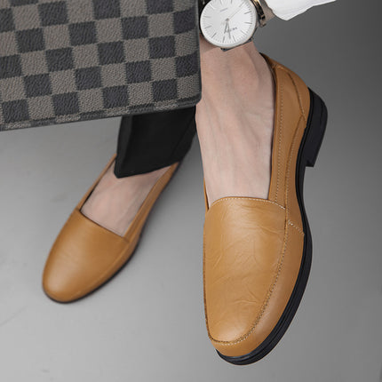 Men's Genuine Leather Slip-On Loafers, Shallow Mouth, Slip-On Shoes, Men's Shallow Face Small Leather Shoes, Men's Business Short Face Shoes