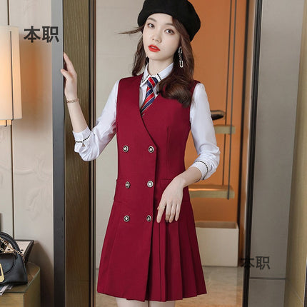 【Fashionable Pleated Skirt】Blue Dress for Women Autumn 2026 New Style Unique Design Korean Version Suspender Dress
