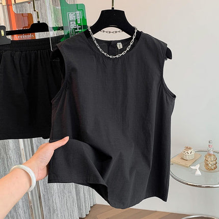 Real Shot Simple Cold Style Waistcoat Women's 2025 Summer New Elegant Casual Loose All-match Round Neck suit