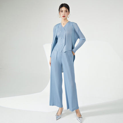 Fashionable Suit for Women, High-End Three-Piece Set, High-End Temperament, Commuting Design, Pleated Miyake Outfit, Complete Set