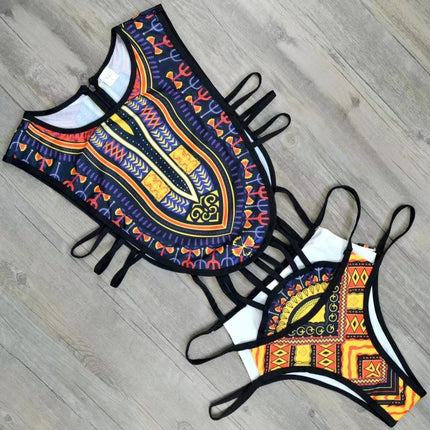 Cross-border New Swimsuit European and American Ethnic Style Floral Multi-belt Zipper AliExpress Swimsuit for Women