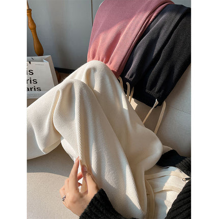 Autumn and Winter fleece-lined cream women's pants 2024 new casual straight mop pants loose all-match chenille wide-leg pants