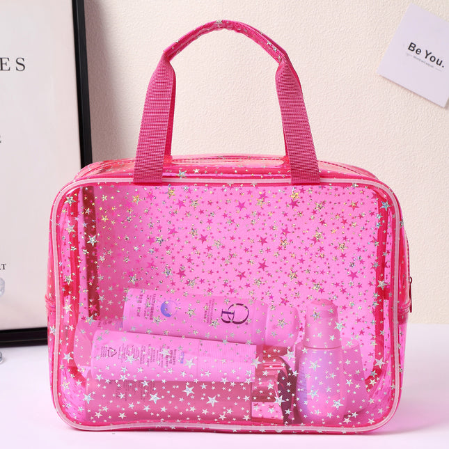 New Pvc Toiletry Makeup Brush Travel Zipper Tote Bag Cosmetic Small Star Makeup Bag Convenient and Large Capacity
