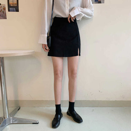 New Elegant Gray and Black Hip-Hugging Short Skirt for Women, Anti-Exposure A-Line Skirt, Summer High-Waisted Slimming Look Skirt