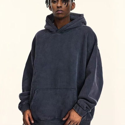2026 Autumn/Winter Heavyweight Fleece-Lined Thickened European and American Retro Cross-Border Washed Sweatshirt Men's Trendy Sports Hoodie Men's Hooded Sweatshirt