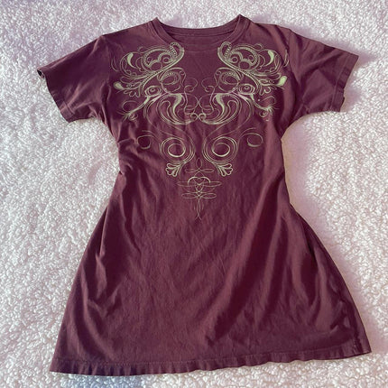 Cross-border Amazon New Round Neck Short-sleeved T-shirt Printed wine red Top Women's Casual