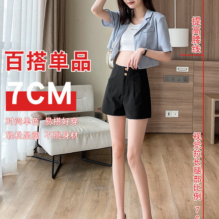 Pocket Mobile Phone Summer Korean Style New Fashion Outer Wear High Waist A- line Leggings Casual Slimming Suit Shorts