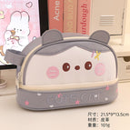 Gray-blush panda pu pencil bag
