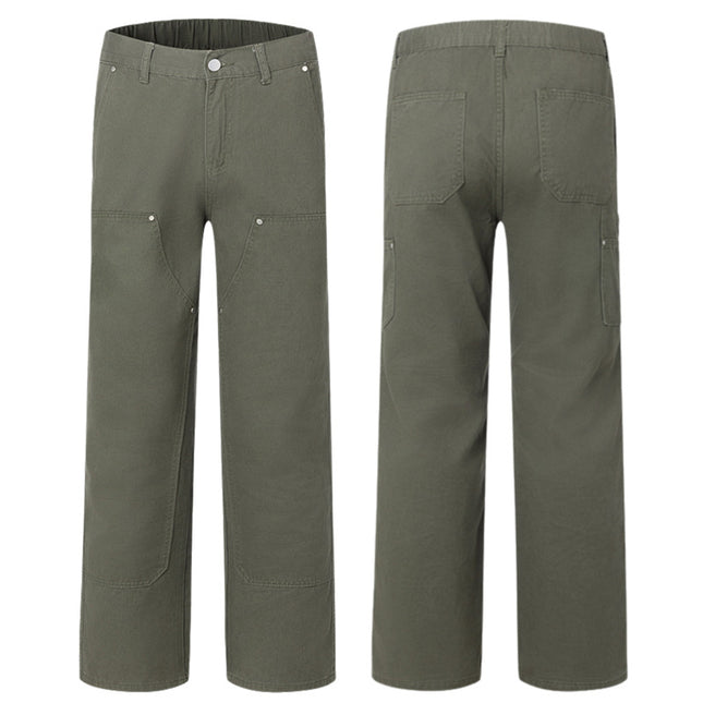 Muxi Clothing # Spring Season Pure Cotton Army Green Lumberjack Work Pants Trendy Straight-Leg Casual Pants Cleanfit Pants