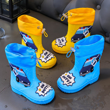 Children's Rain Boots, Water Shoes, Baby Rain Boots, 3-8 Years Old, Cartoon Wholesale, Boys and Girls, Cute Police Car, Non-Slip and Waterproof