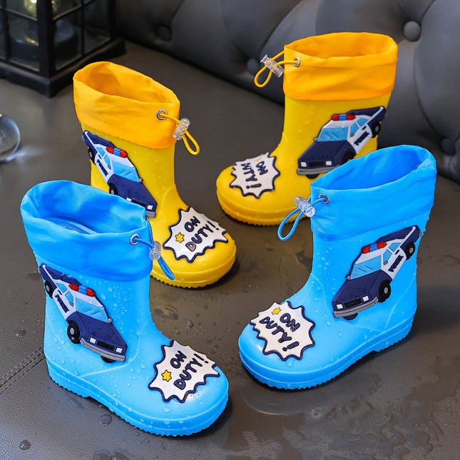 Children's Rain Boots, Water Shoes, Baby Rain Boots, 3-8 Years Old, Cartoon Wholesale, Boys and Girls, Cute Police Car, Non-Slip and Waterproof