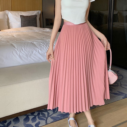 Simple Multi-color New Pleated Skirt Skirt Women's High Waist Slimming Solid Color Draped Mid-length Pleated Skirt