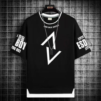 Boys' Short-Sleeve T-Shirt Trendy Brand Men's Clothing Live Broadcast for Middle School Students and Older Children Summer Half-Sleeve Youth Clothing for Ages 12-18
