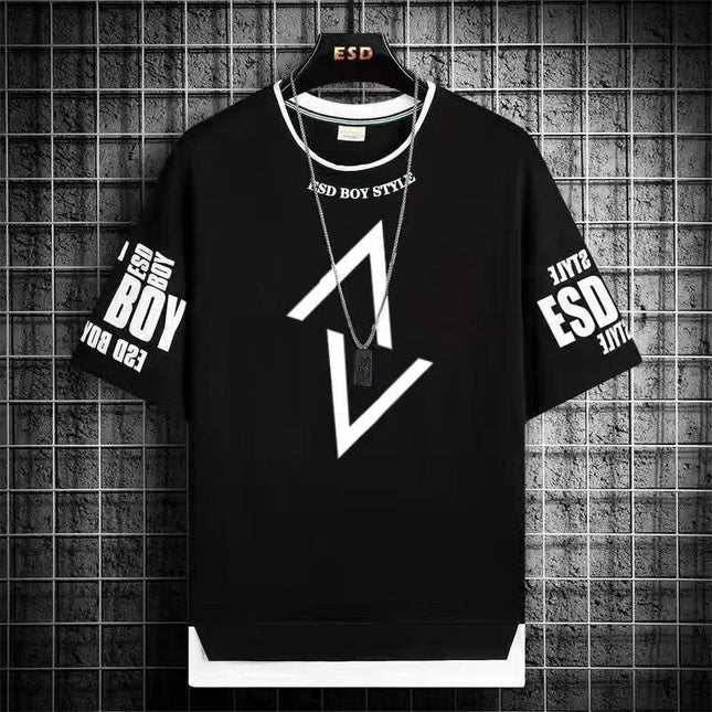 Teenager Short-sleeved T-shirt Men's 2024 New Summer Loose Fashionable All-match Half-sleeved Handsome Junior High School Students Big Boy