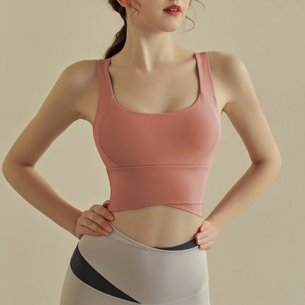 Sports Bra Women's Summer High-Intensity Fixed Cup Beautiful Back Running Fitness Belt Chest Pad Push-Up Shock-Proof Yoga Vest