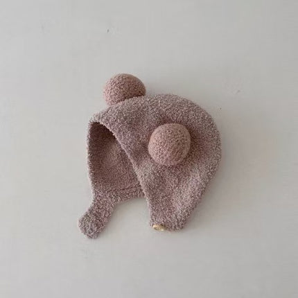 Korean Style Ins Autumn and Winter New Baby Ear Protection Cap Warm Cold-proof Cap Comfortable Baby Double Ball Soft Waxy Baotou Cap Trendy