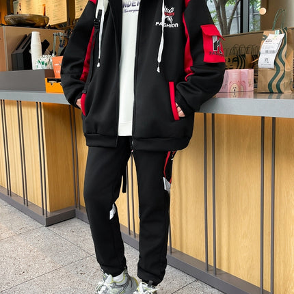 Velvet Thickeneded Sweatshirt Set Autumn and Winter New Youth Cardigan Casual Trendy Handsome Student Sports Two-Piece Set