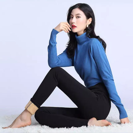 New fleece-lined 100.00kg Chubby M Fall/Winter Pants Women's High Waist Outerwear Mom's Elastic Warm Elastic Slim Casual Pants