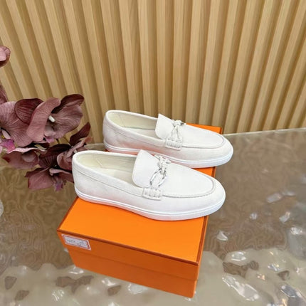 High-End Version of 2025 Autumn and Winter New Style Genuine Leather Metal Buckle Flats-Soled Men's and Women's Same Style Slip-On Lazy Loafers