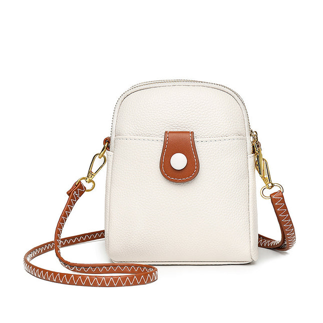 First-Layer Cowhide Mobile Phone Coin Purse Women's 2024 Summer New High-End Simple Women's Casual Crossbody Bag