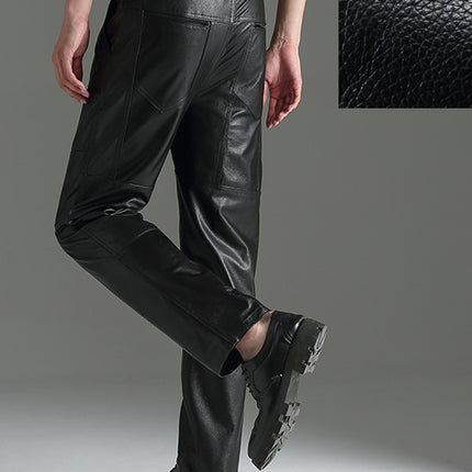 Haining Top-layer Cowhide Leather Pants Men's Fur One-piece fleece-lined Thickened Cotton Pants for Middle-aged and Elderly Men's Pure Leather and Genuine Leather Pants