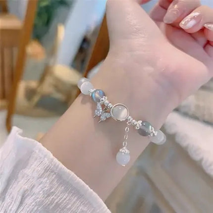 Bracelet Jewelry Cat's Eye Stone Crystal Butterfly Women's Bracelet Imitation Gray Moonlight Versatile Stylish Trendy Student Gift Starry