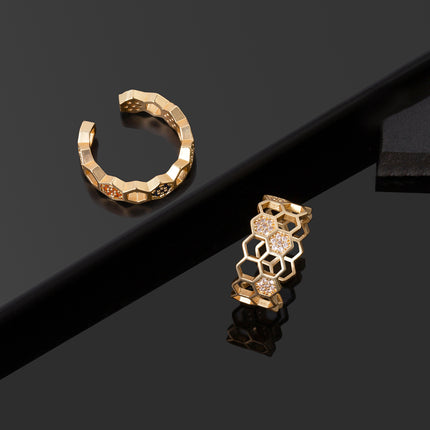 Matte Wide Honeycomb Open Ring European and American Fashion All-match Couple Set Color Zirconium Adjustable Ring Jewelry