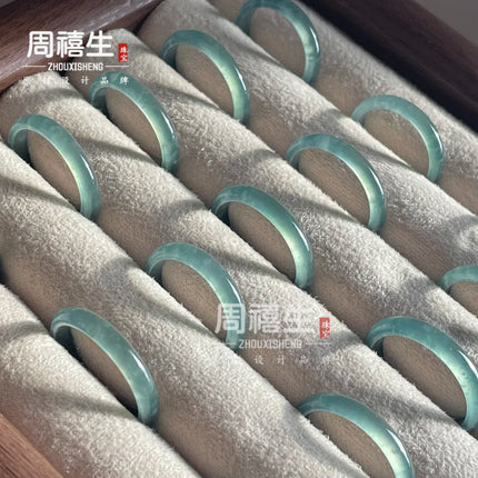 Wholesale Natural A-Grade Blue Jade Ring Plain Band Women's Tail Ring Jade Men's Niche Design Index Finger Couple Ring