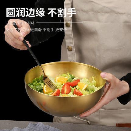 Stainless Steel Salad Bowl Korean Single-Layer Large Noodle Soup Cold Noodles Barbecue Instant Noodle Bowl Snail Noodles Mixed Rice Cooking Brushed