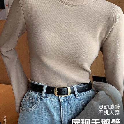Autumn and Winter Knitted Base Shirt Half-turtleneck fleece-lined Thickened Warm Slim-fit Outer Wearing All-match Inner Top