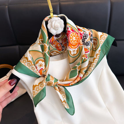 Simulated Silk Printed Silk Scarf for Women, Korean Cashew Leopard Print Headscarf, Four-Season Scarf, Professional Scarf Wholesale