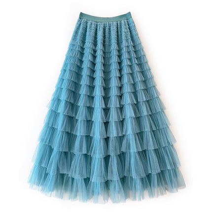 Sauze Skirt Women's Sweet Multi-Layer Cake Mesh Skirt light purple Elegant Elegant Elasticite Waist Princess A- Line Long Skirt