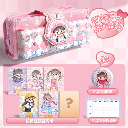 Promotional Classic Foldable Ear Sister Clever Sister Large Capacity Multi-Layer Sweet Style Girl Pom-Pom Lace Pain Pen Bag